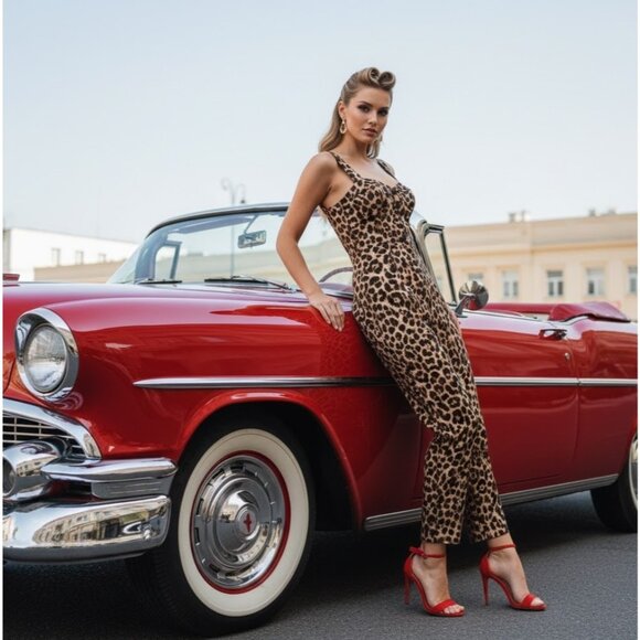 NWT Reformation Jamie Jumpsuit in Leopard Stretch Twill Button Front 1-Piece 0 - Picture 2 of 8